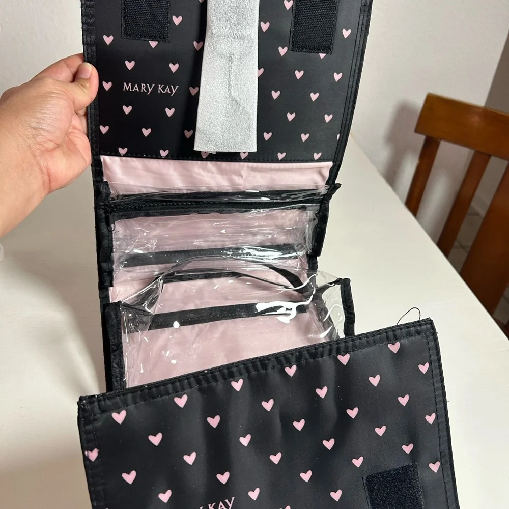 Mary Kay Black Cosmetic Case with Pink Heart Print